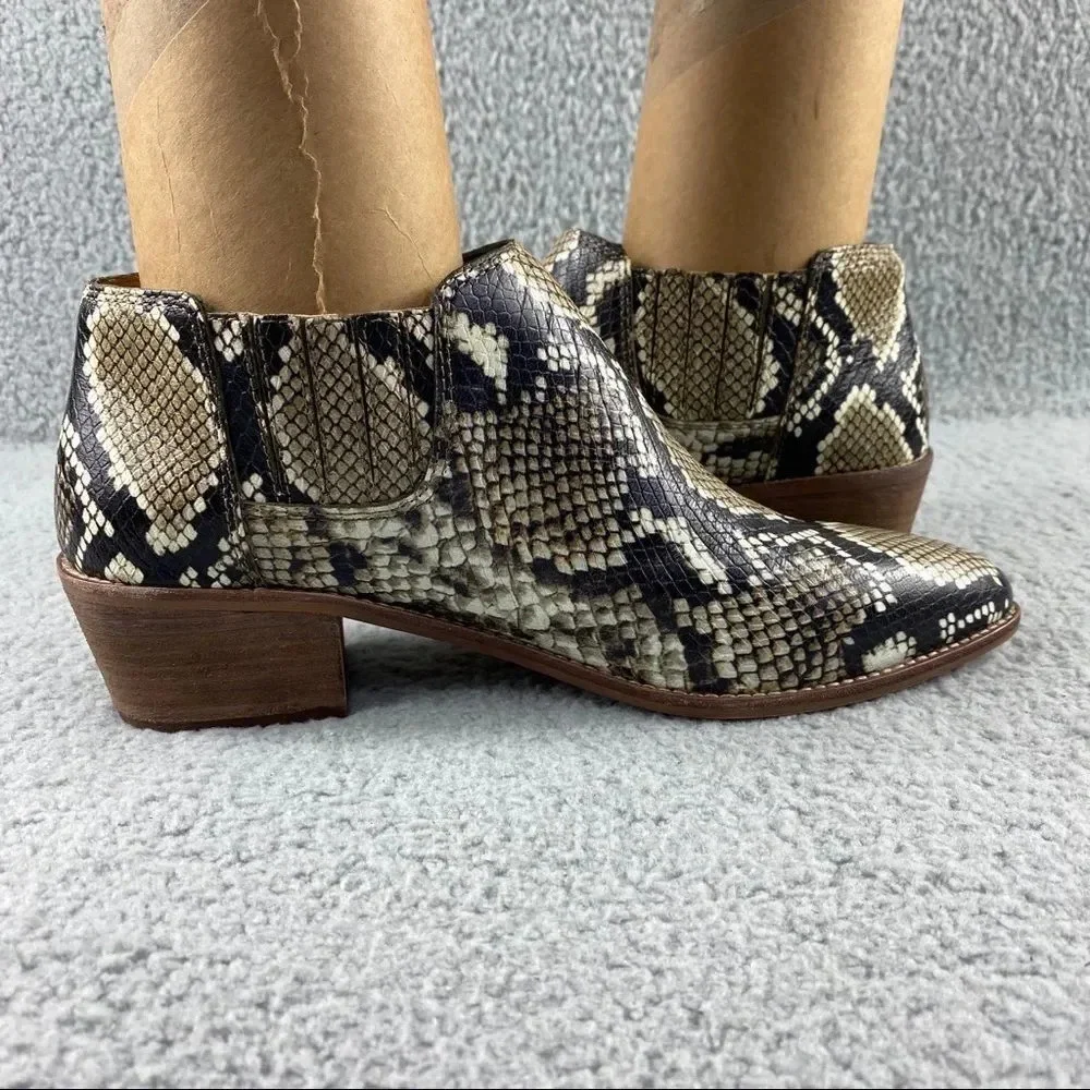 New Madewell Sonia Low Chelsea Bootie Snake Emboss Leather Womens 8 Brown Black - Picture 11 of 16